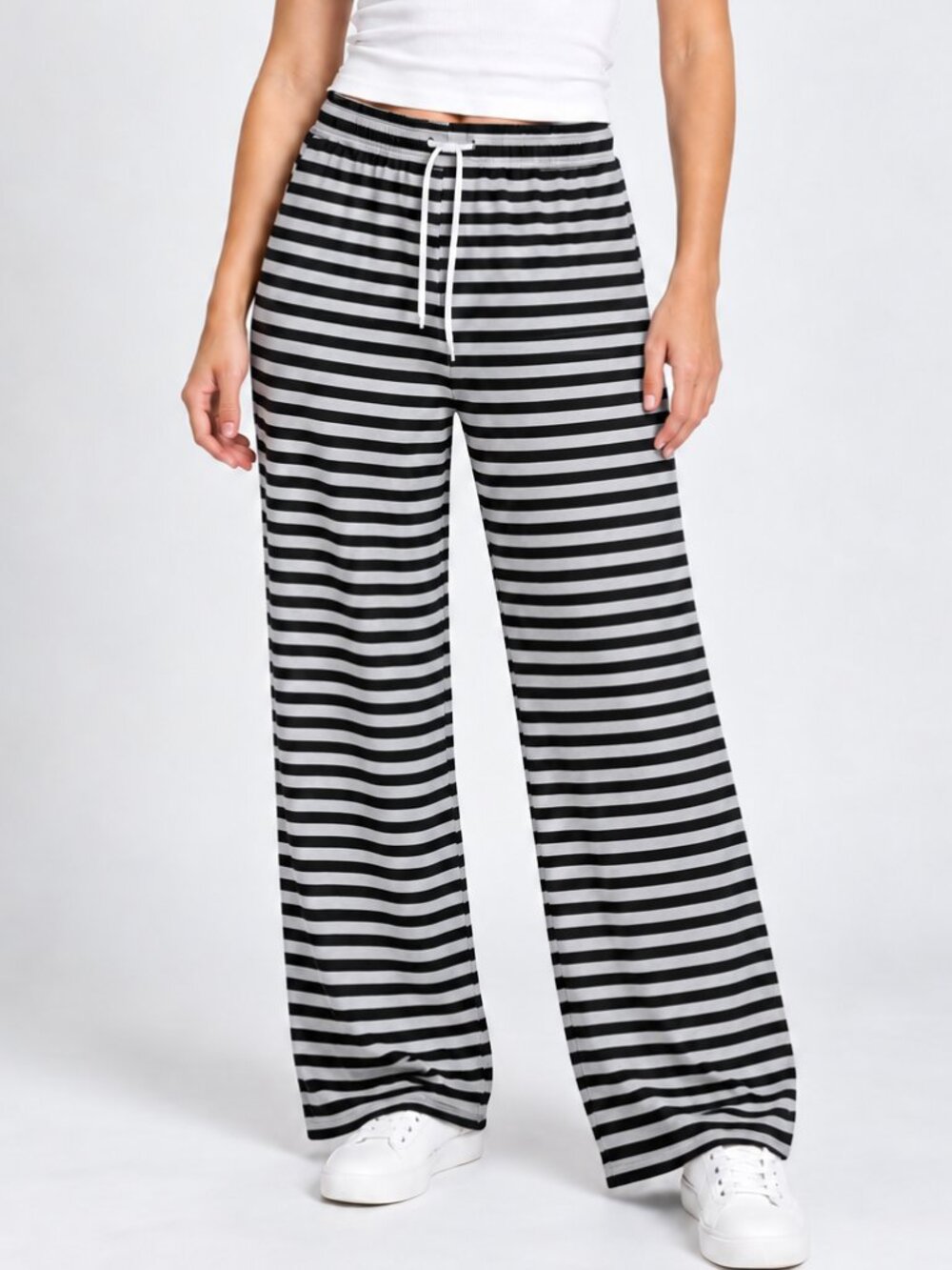 Women's Black Gray Striped Lounge Pants M/L NWT